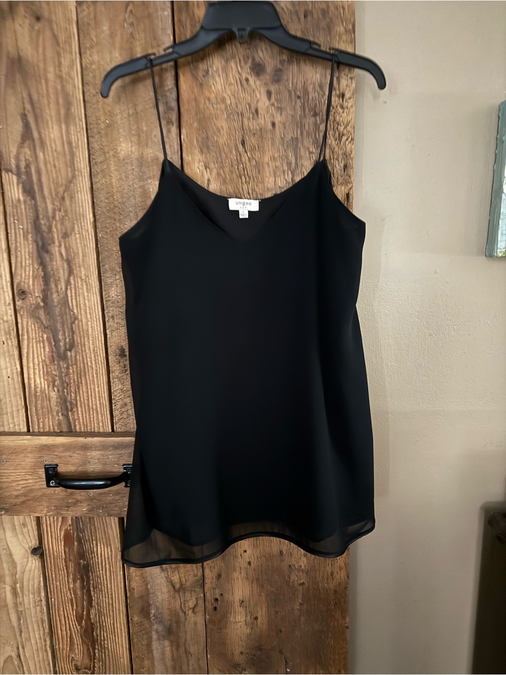Umgee Black V-Neck Spaghetti Strap Camisole with Sheer Hem